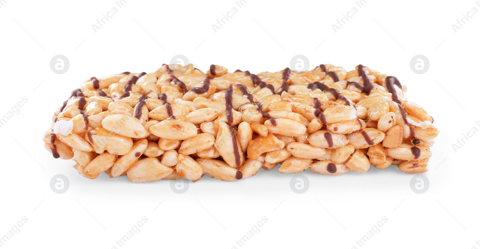 Photo of Bar of delicious rice crispy treat isolated on white