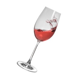 Glass with tasty dark rose wine isolated on white