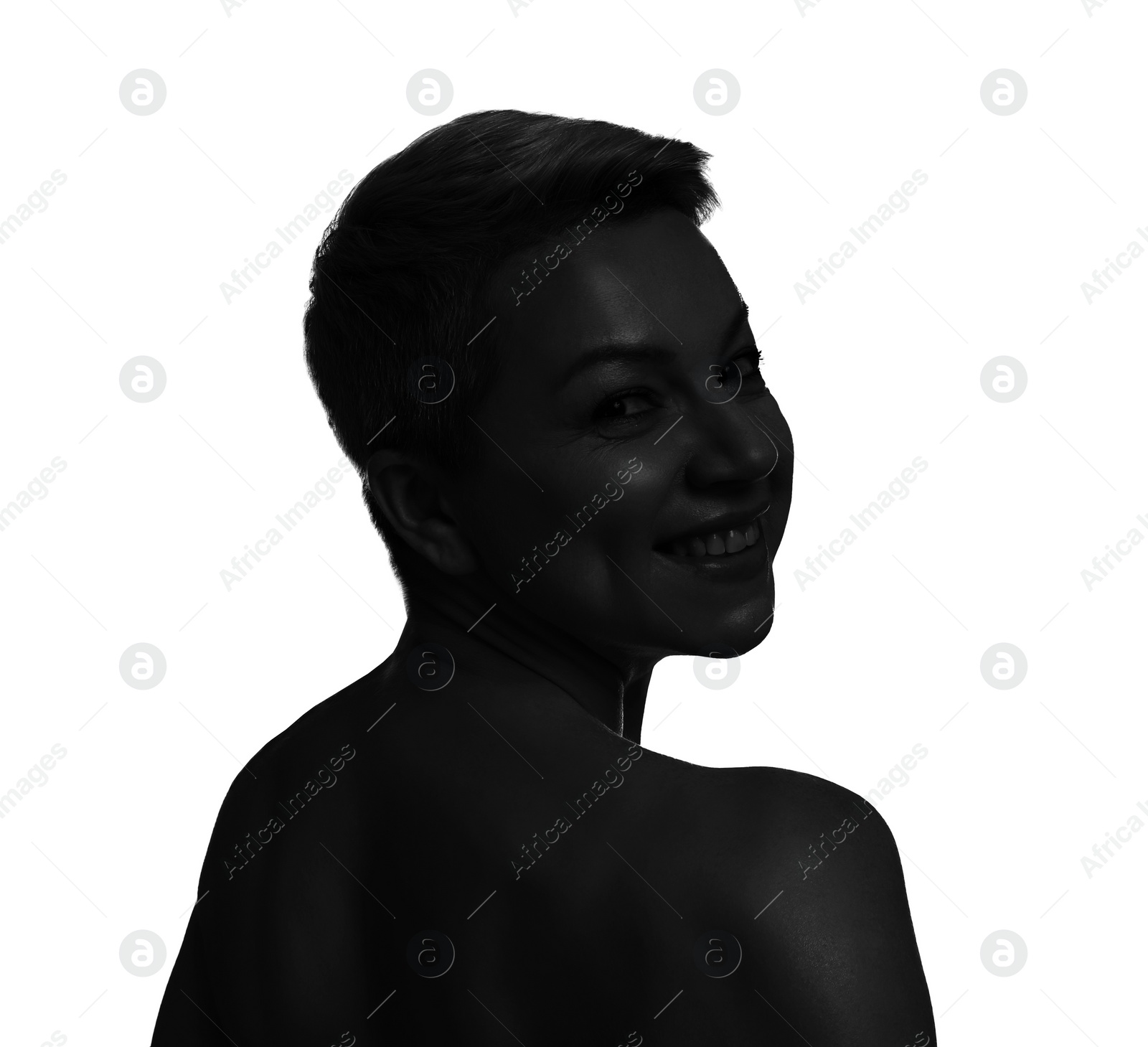 Image of Silhouette of happy woman isolated on white