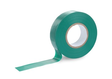 Photo of Turquoise insulating tape isolated on white. Electrician's supply