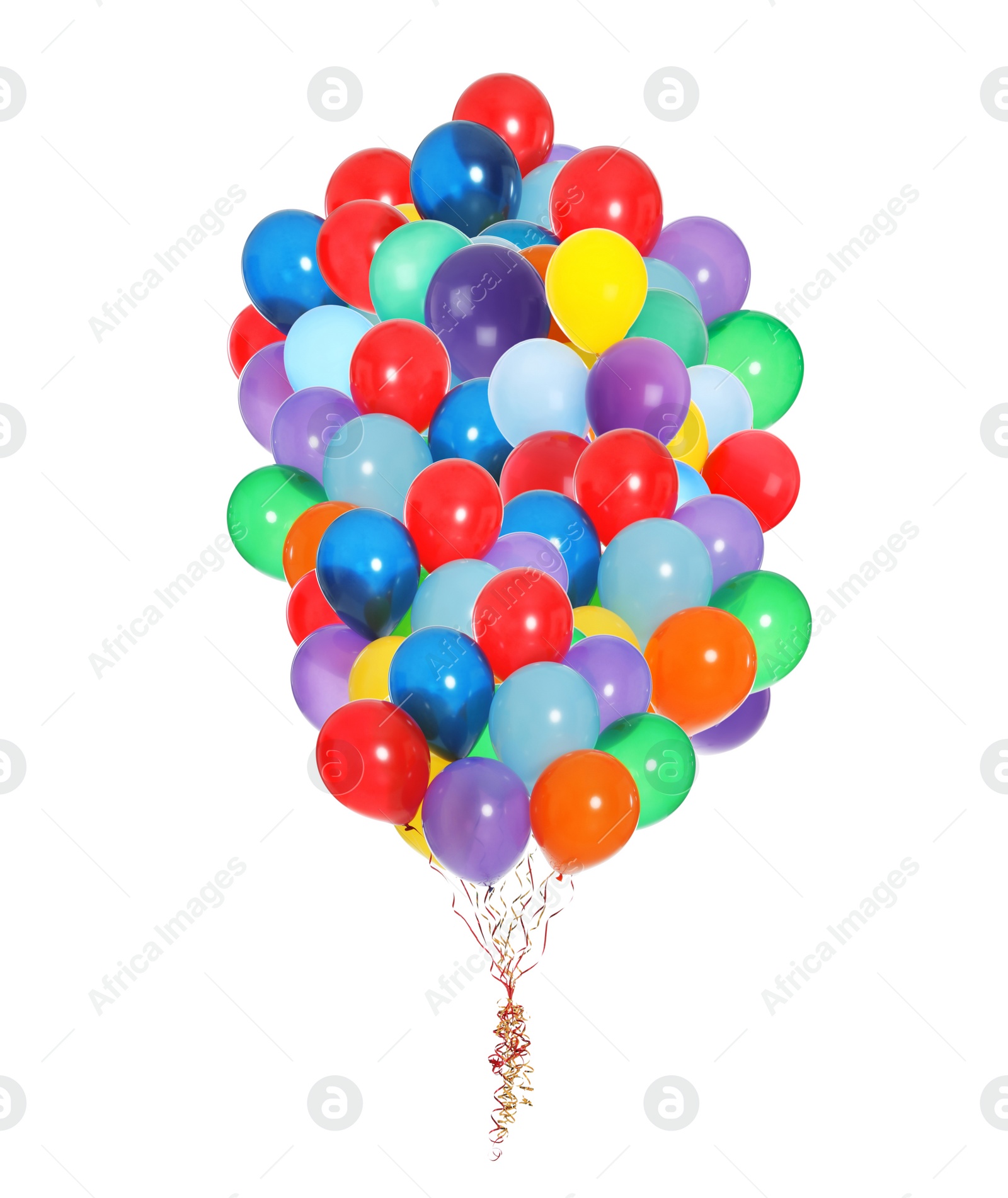 Image of Big bunch of bright balloons on white background 