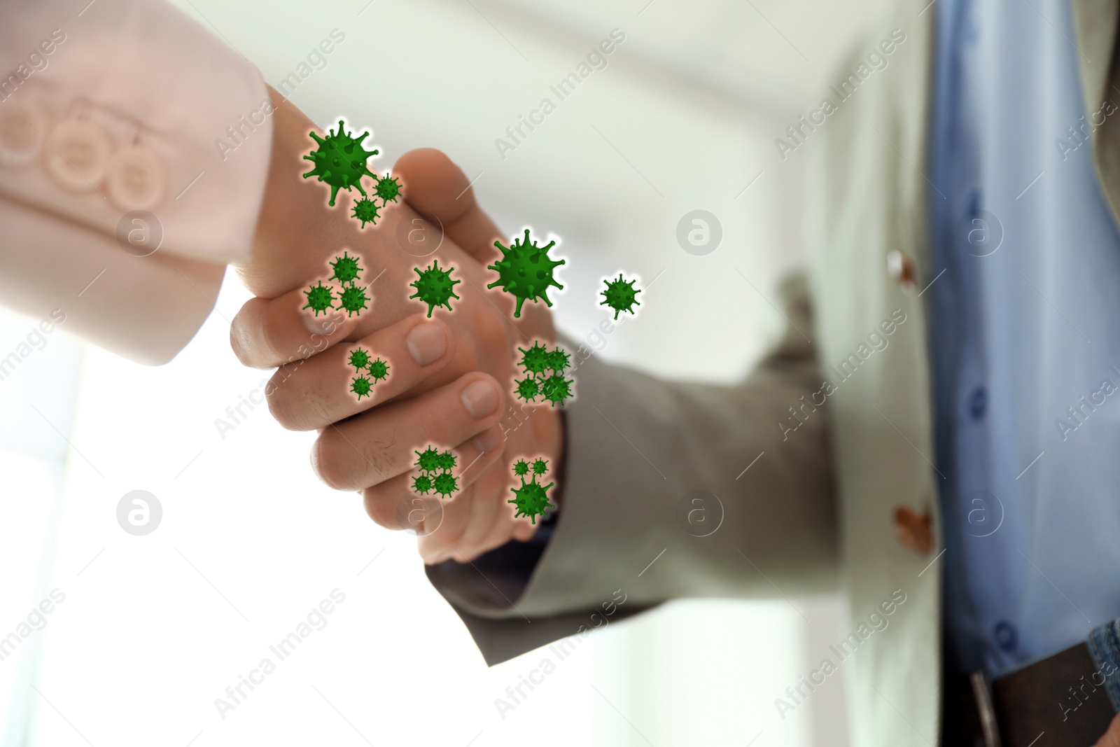 Image of Avoid physical contact during coronavirus outbreak. People shaking hands, closeup