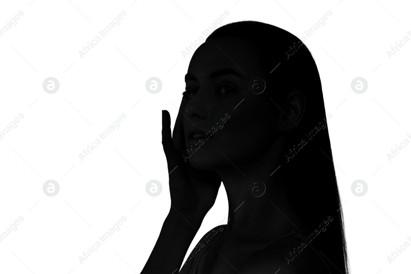 Image of Silhouette of one woman isolated on white