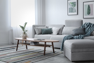 Photo of Elegant living room interior with comfortable sofa