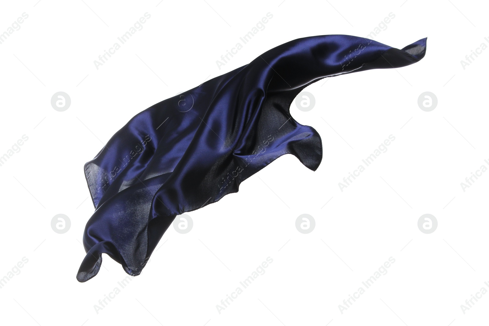Photo of Beautiful delicate dark silk floating on white background