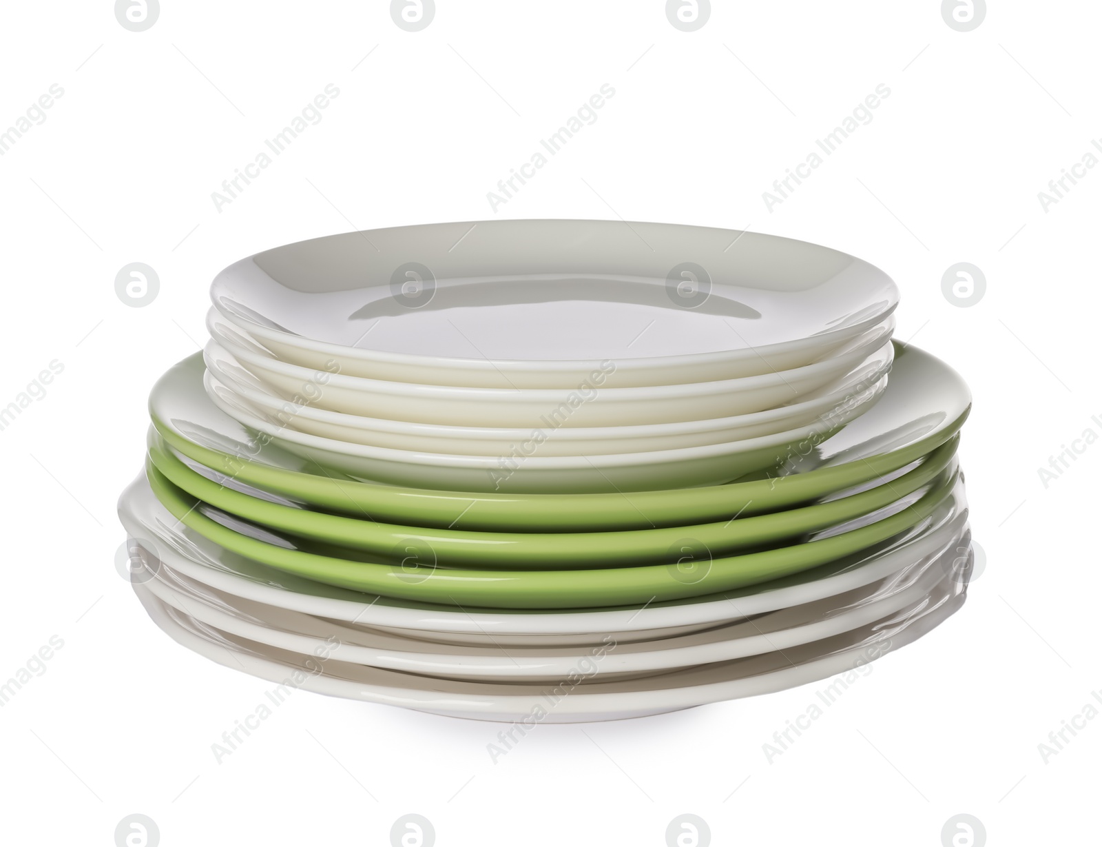 Photo of Stack of beautiful ceramic plates isolated on white