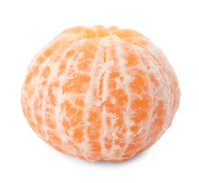 Photo of Peeled fresh ripe tangerine on white background
