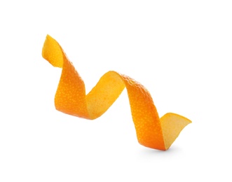 Photo of Fresh orange peel on white background. Healthy fruit