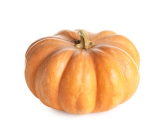 Photo of Fresh raw pumpkin isolated on white. Organic plant