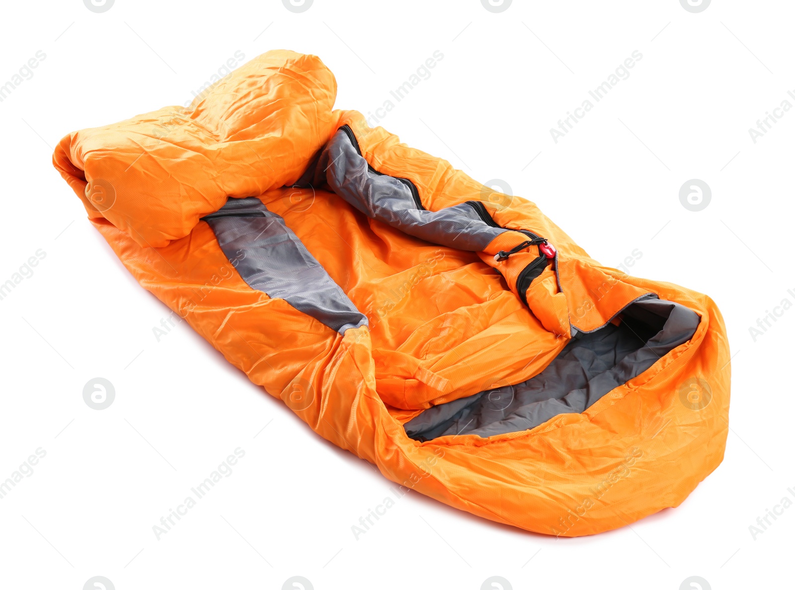 Photo of Sleeping bag on white background. Camping equipment