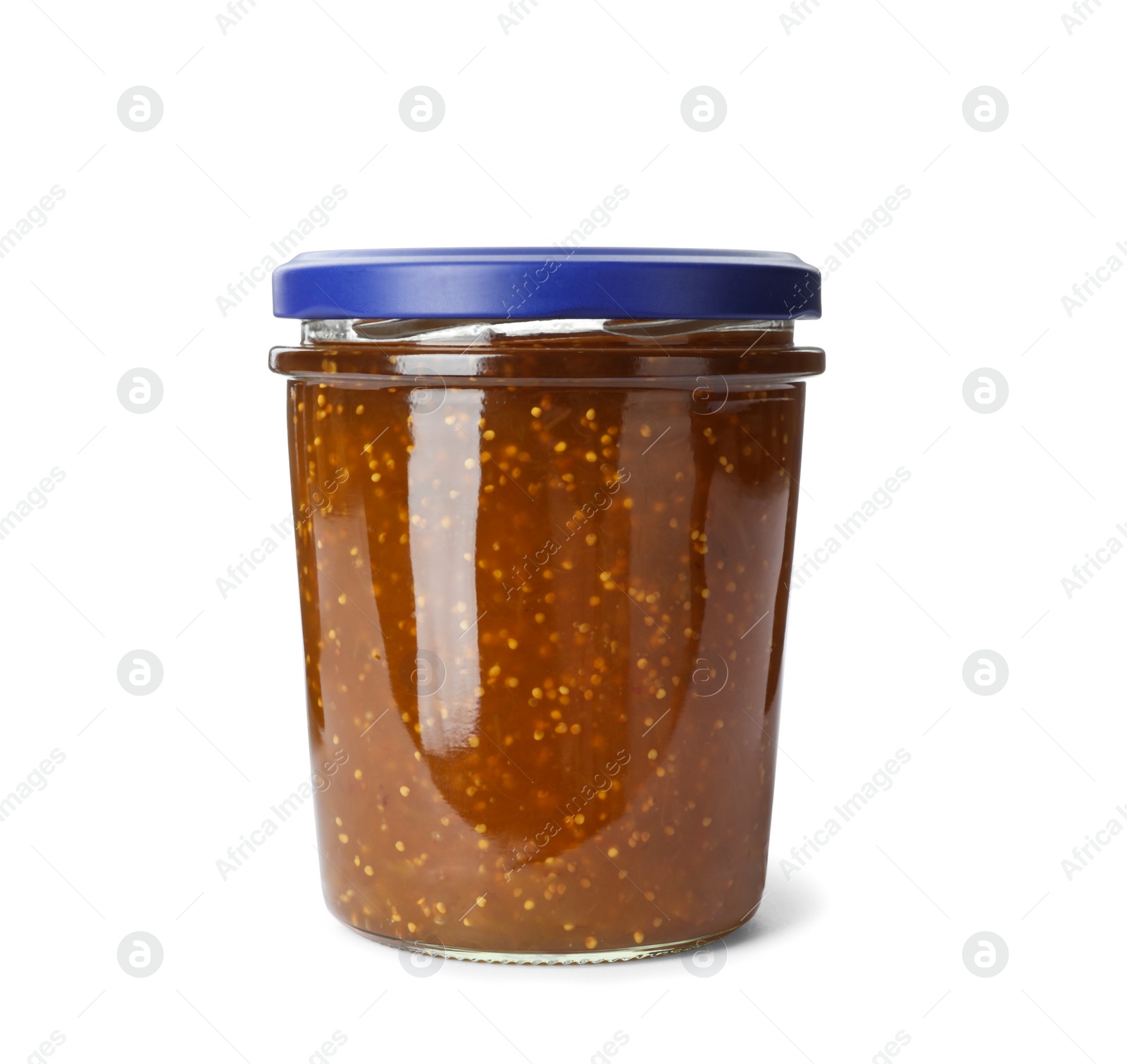 Photo of Jar of fig jam isolated on white