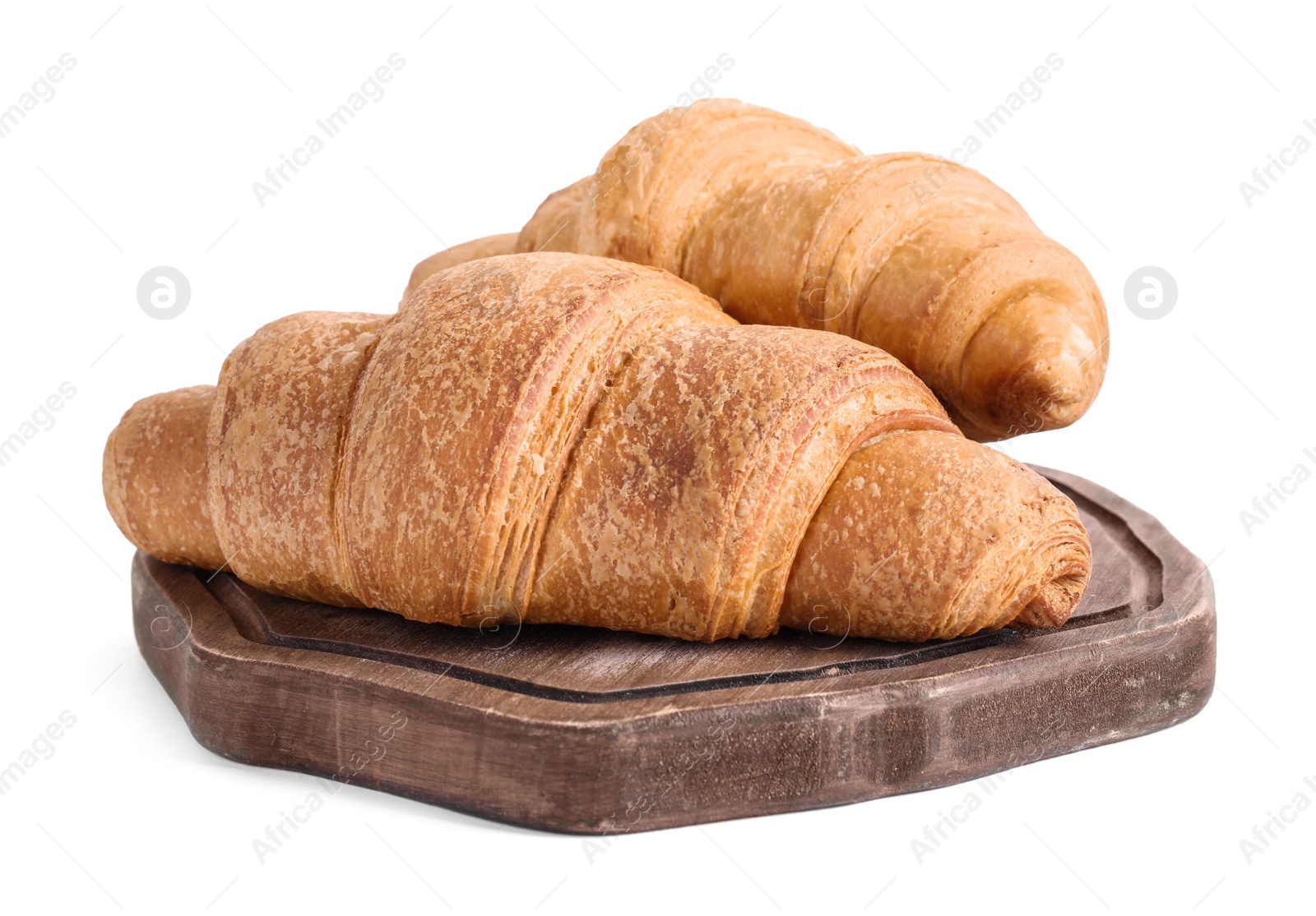 Photo of Tasty fresh crispy croissants isolated on white