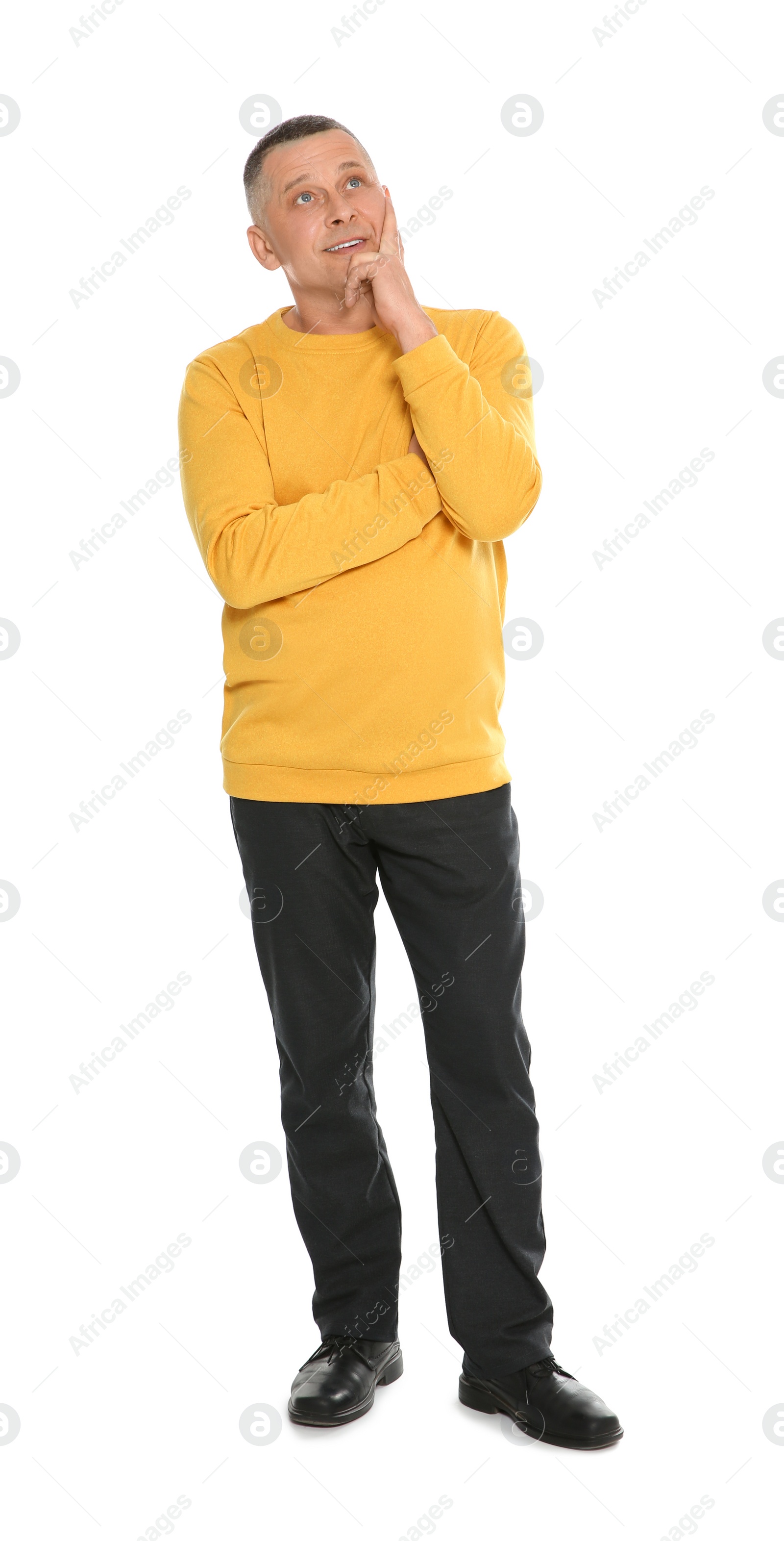 Photo of Full length portrait of mature man on white background