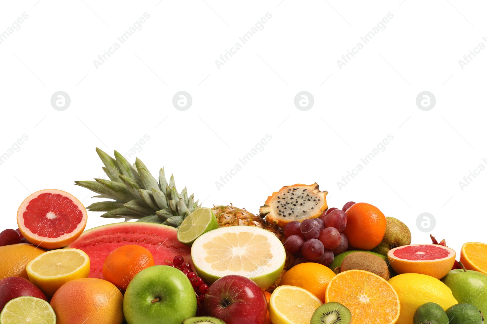 Photo of Different ripe fruits and berries isolated on white