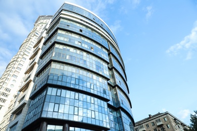 KYIV, UKRAINE - MAY 23, 2019: Modern office building against blue sky