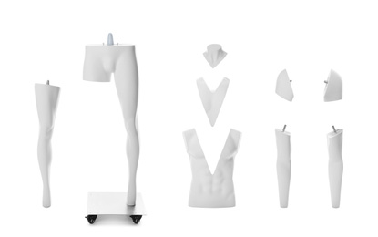 Image of Set of removable parts of ghost mannequin on white background