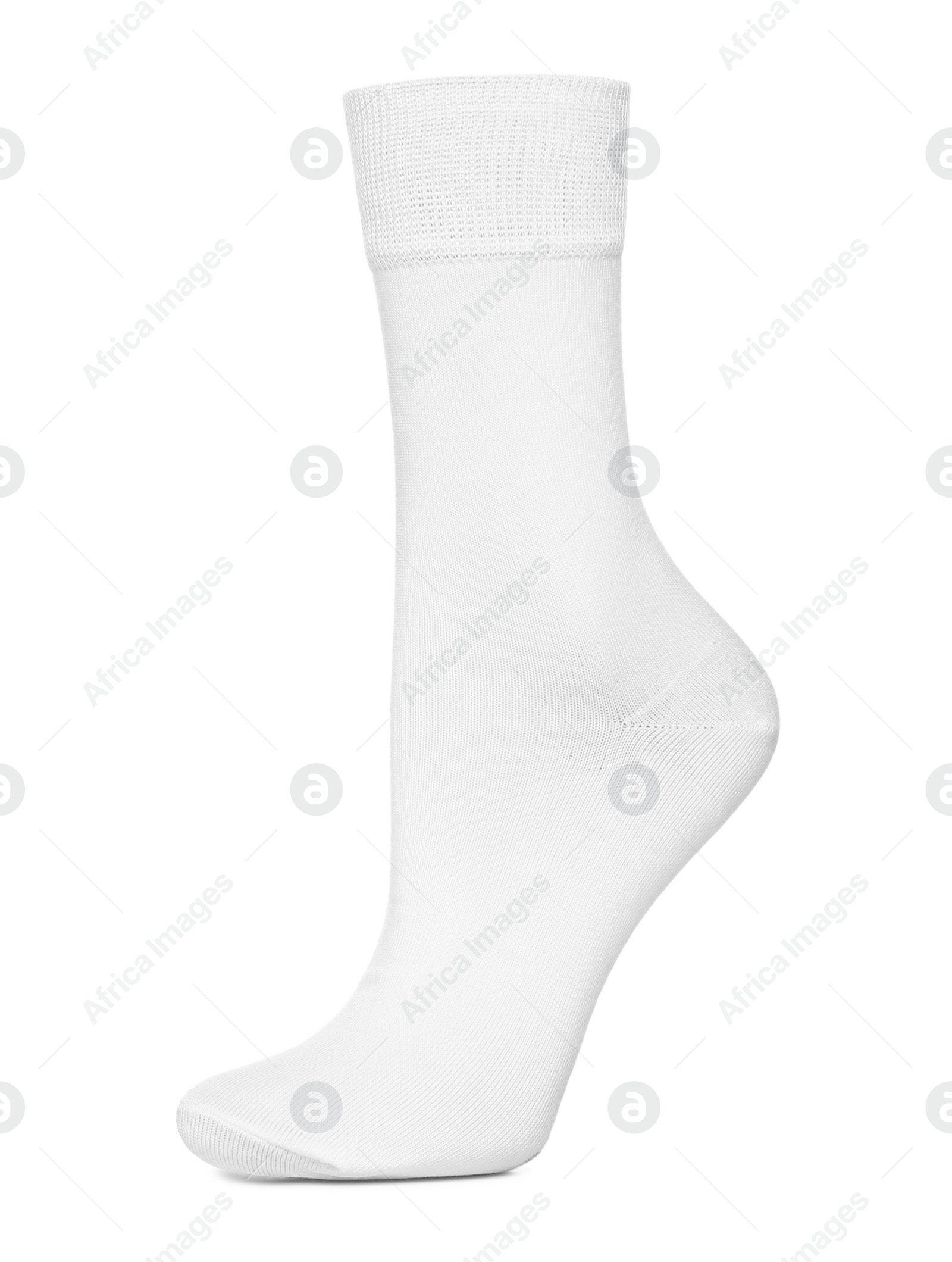 Photo of Textile sock isolated on white. Footwear accessory