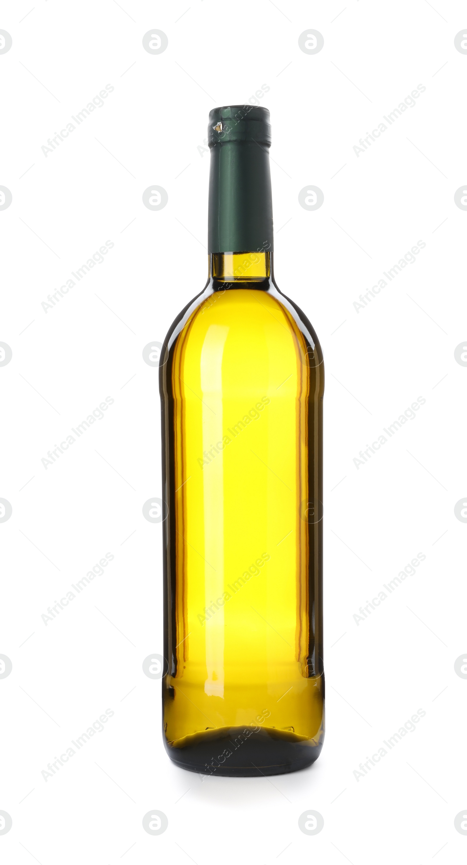 Photo of Bottle of expensive wine on white background