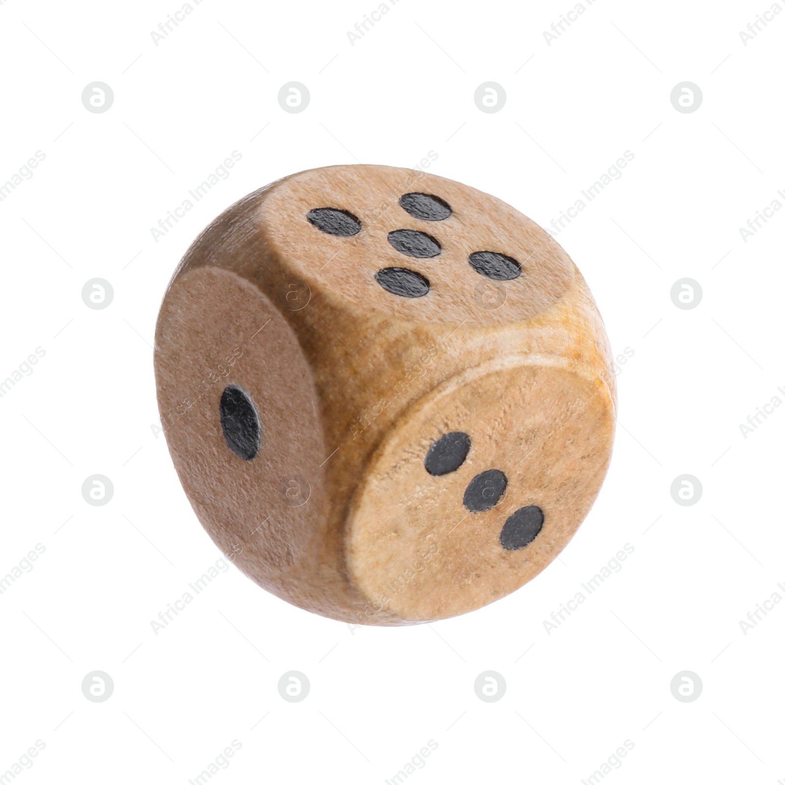 Photo of One wooden game dice isolated on white