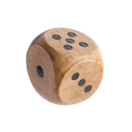 Photo of One wooden game dice isolated on white