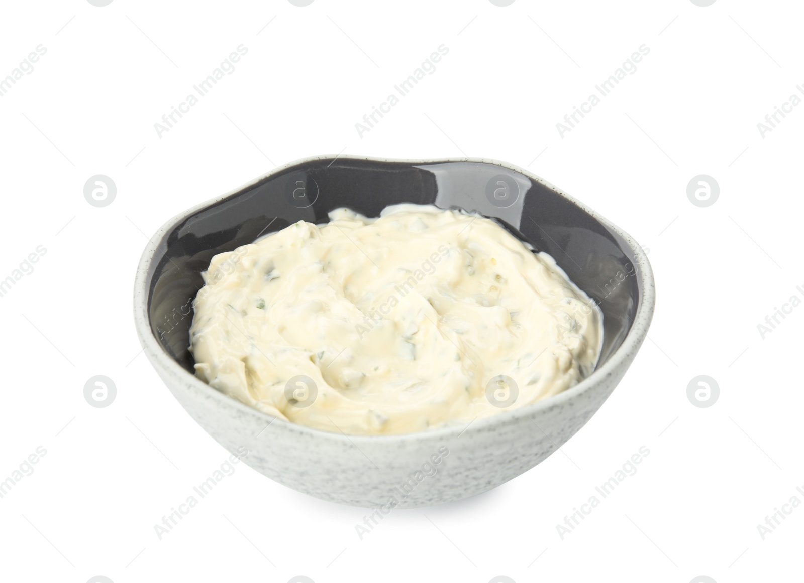 Photo of Tartar sauce in bowl isolated on white