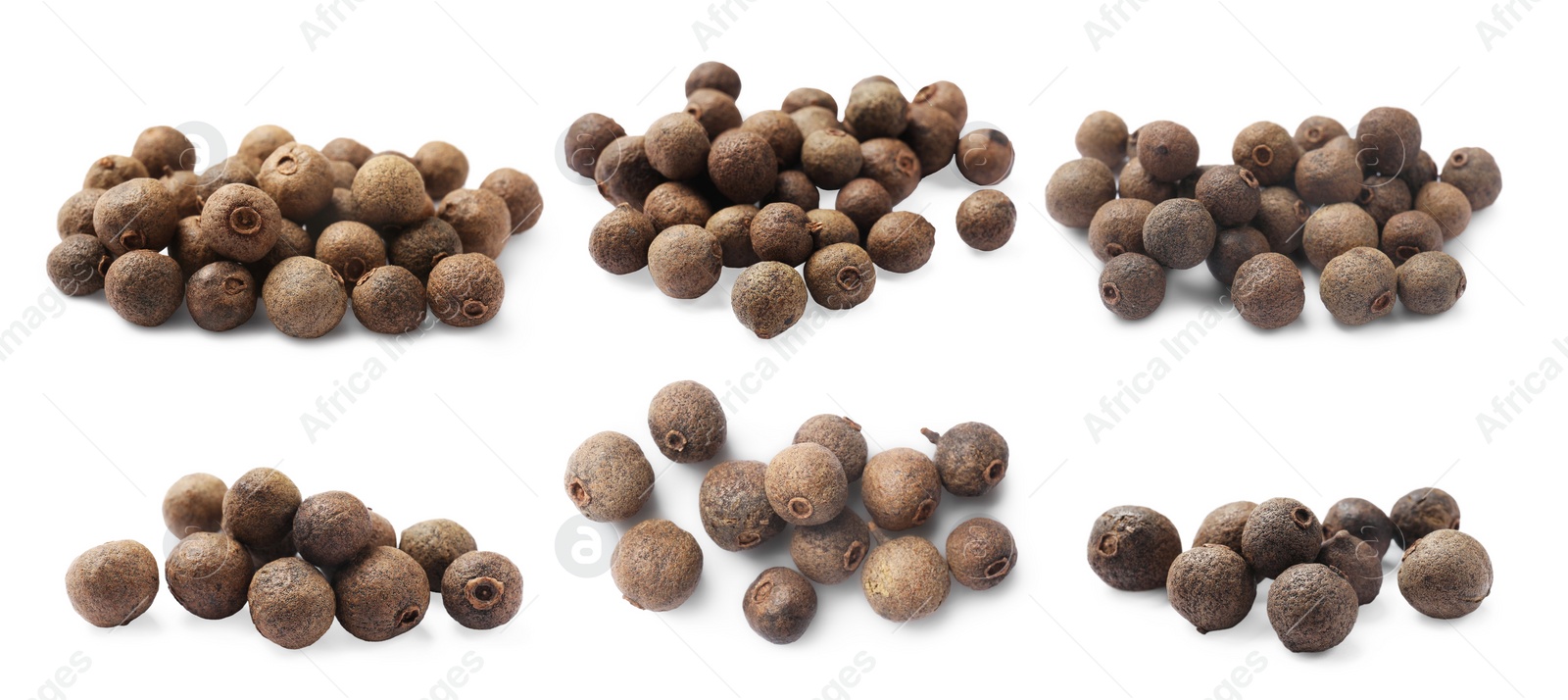 Image of Allspice berries (Jamaica pepper) isolated on white, set