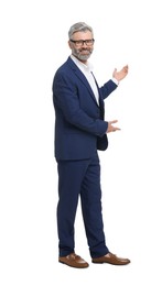 Mature businessman in stylish clothes posing on white background