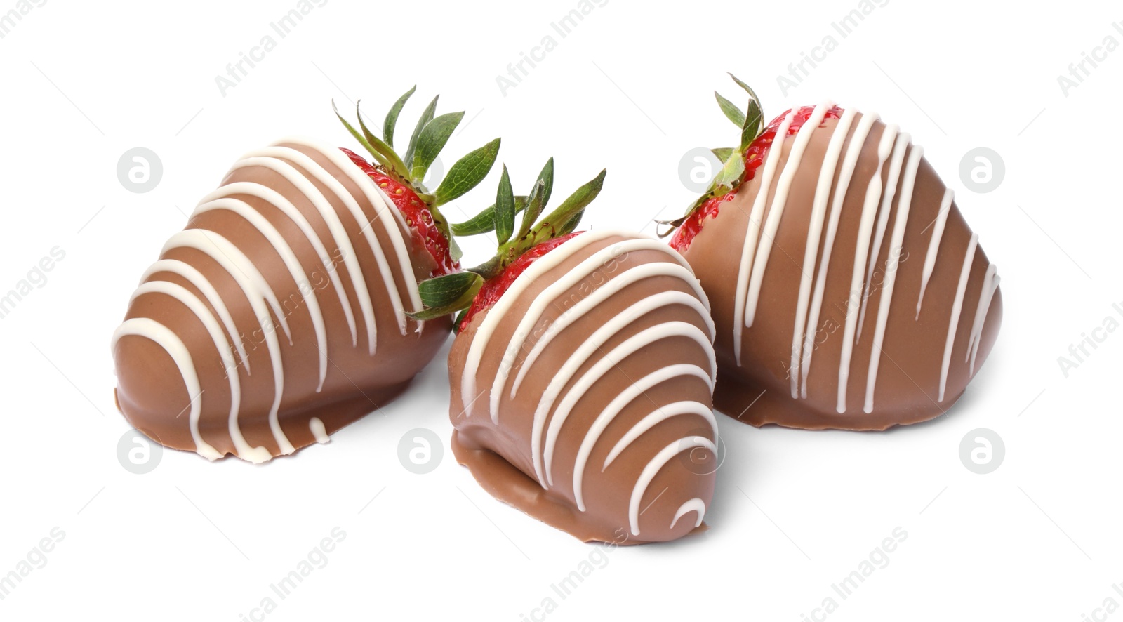 Photo of Delicious strawberries covered with chocolate isolated on white