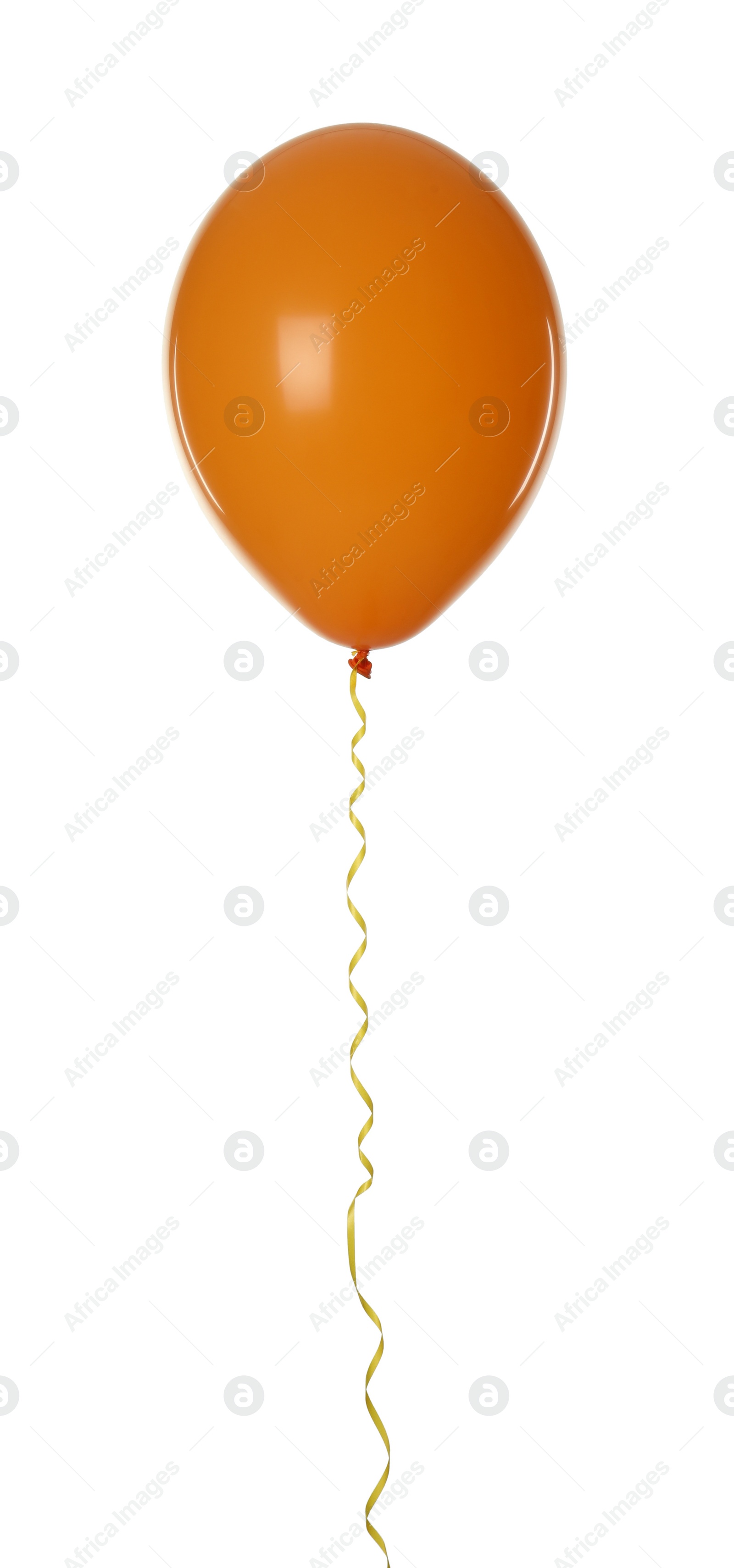 Photo of Orange balloon with ribbon isolated on white