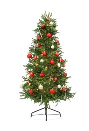 Photo of Beautiful decorated Christmas tree isolated on white