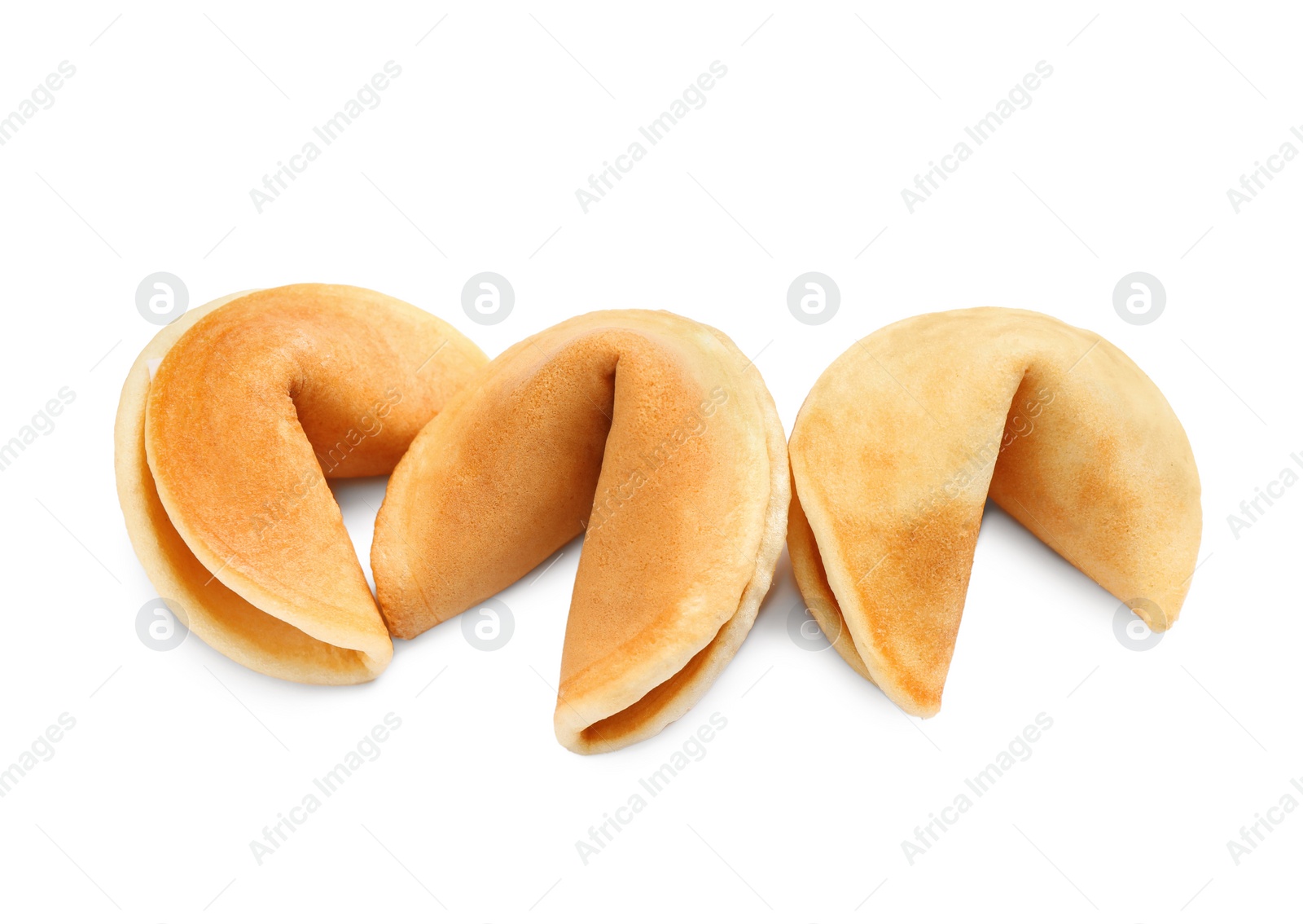 Photo of Traditional homemade fortune cookies on white background