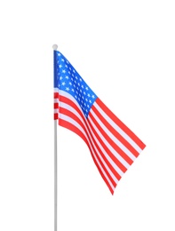 Photo of American flag on white background. National symbol