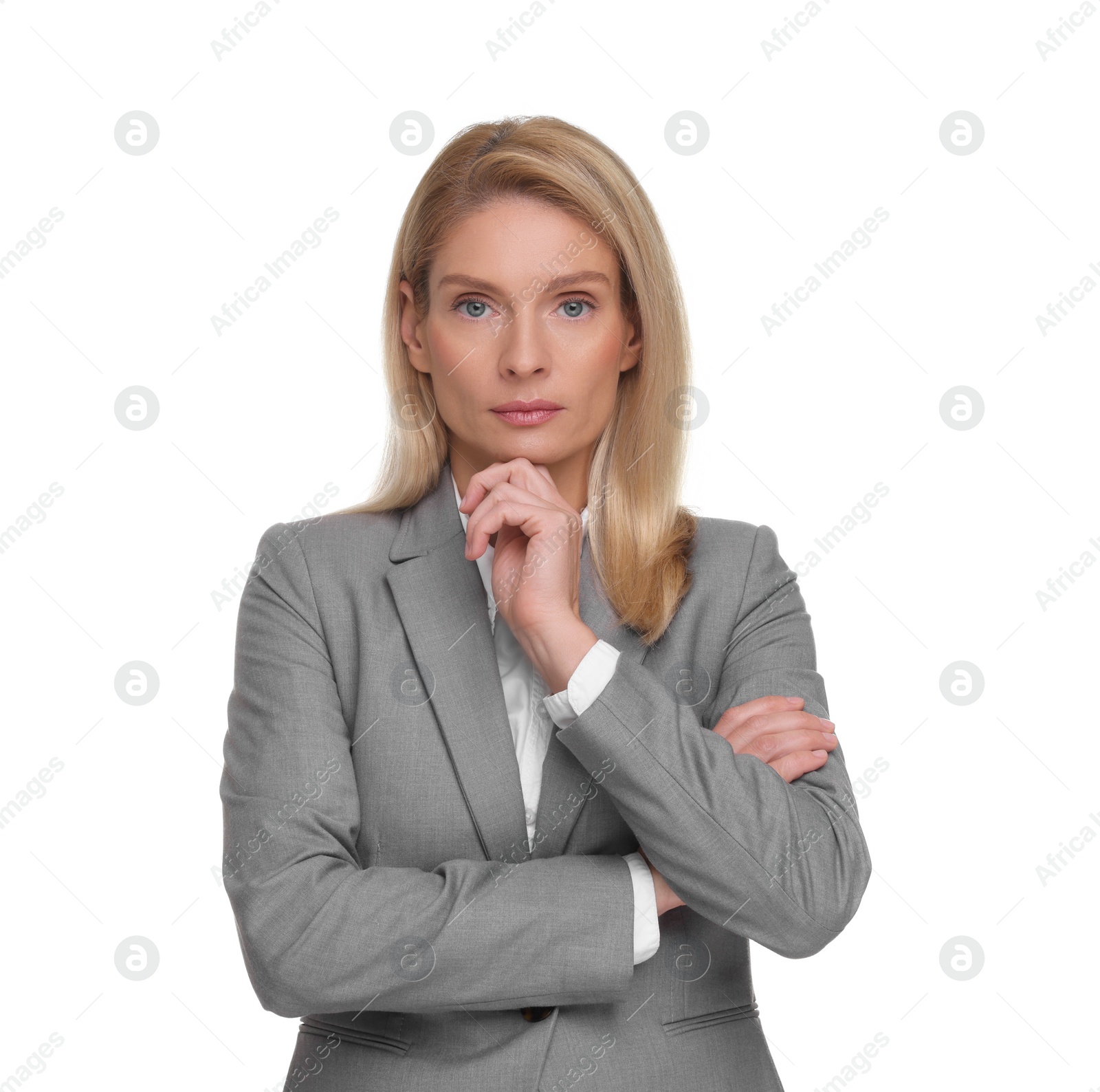 Photo of Portrait of confident woman on white background. Lawyer, businesswoman, accountant or manager