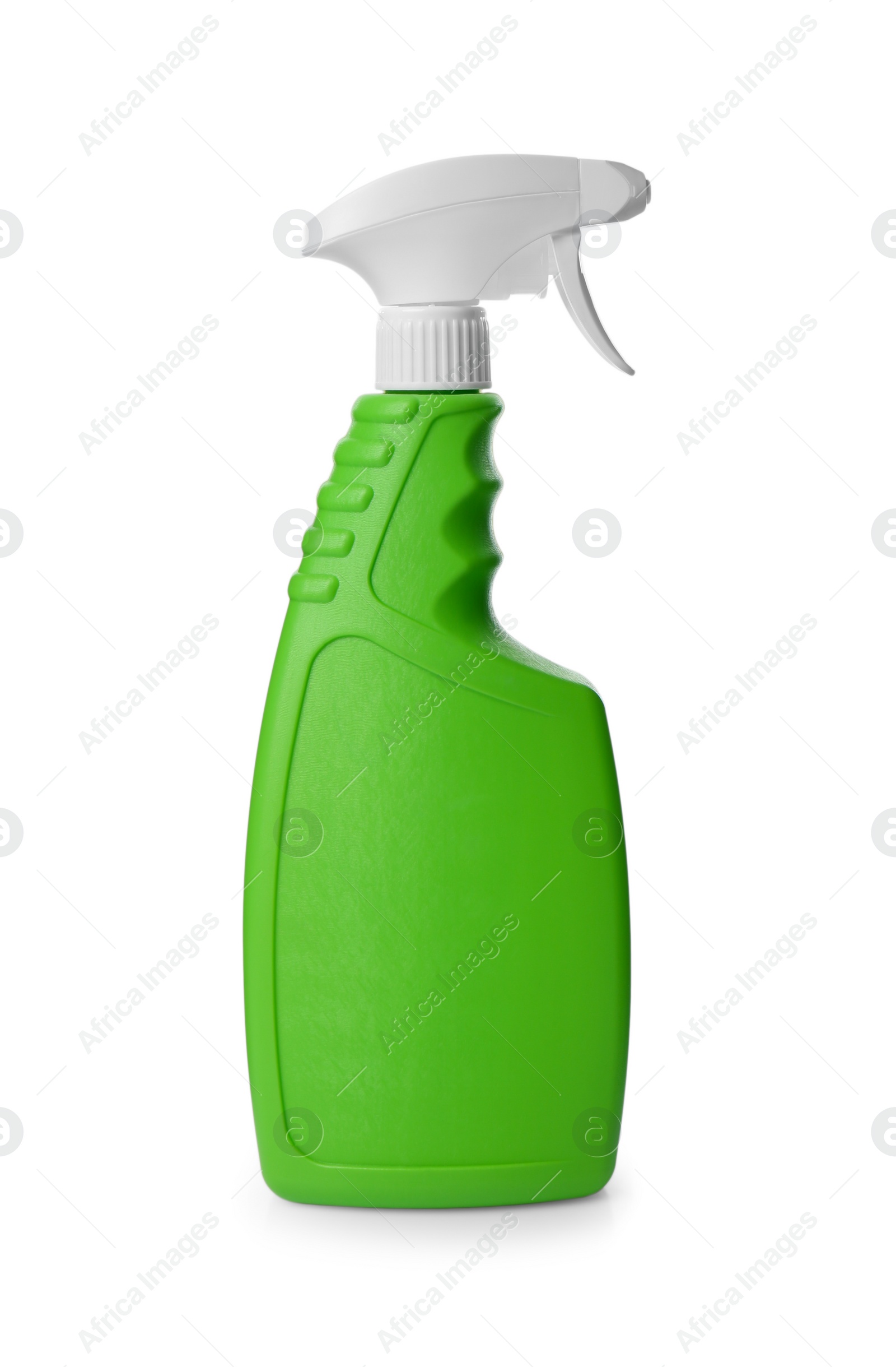 Photo of Green spray bottle of cleaning product isolated on white