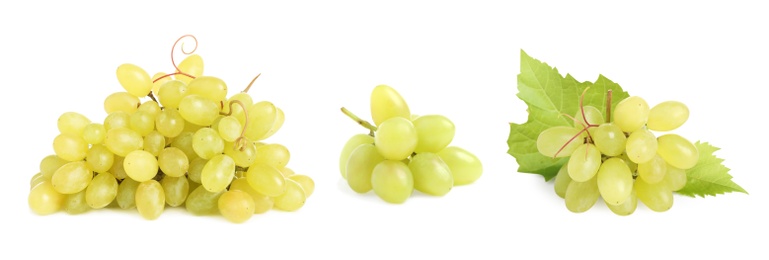 Image of Set of fresh grapes on white background. Banner design