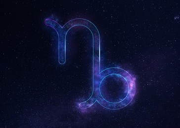 Illustration of Capricorn astrological sign in night sky with beautiful sky