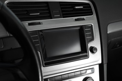 View of dashboard with navigation system in modern car