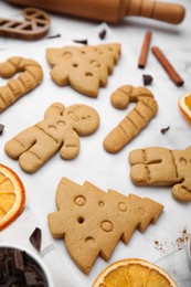 Photo of Different tasty cookies on white table, closeup