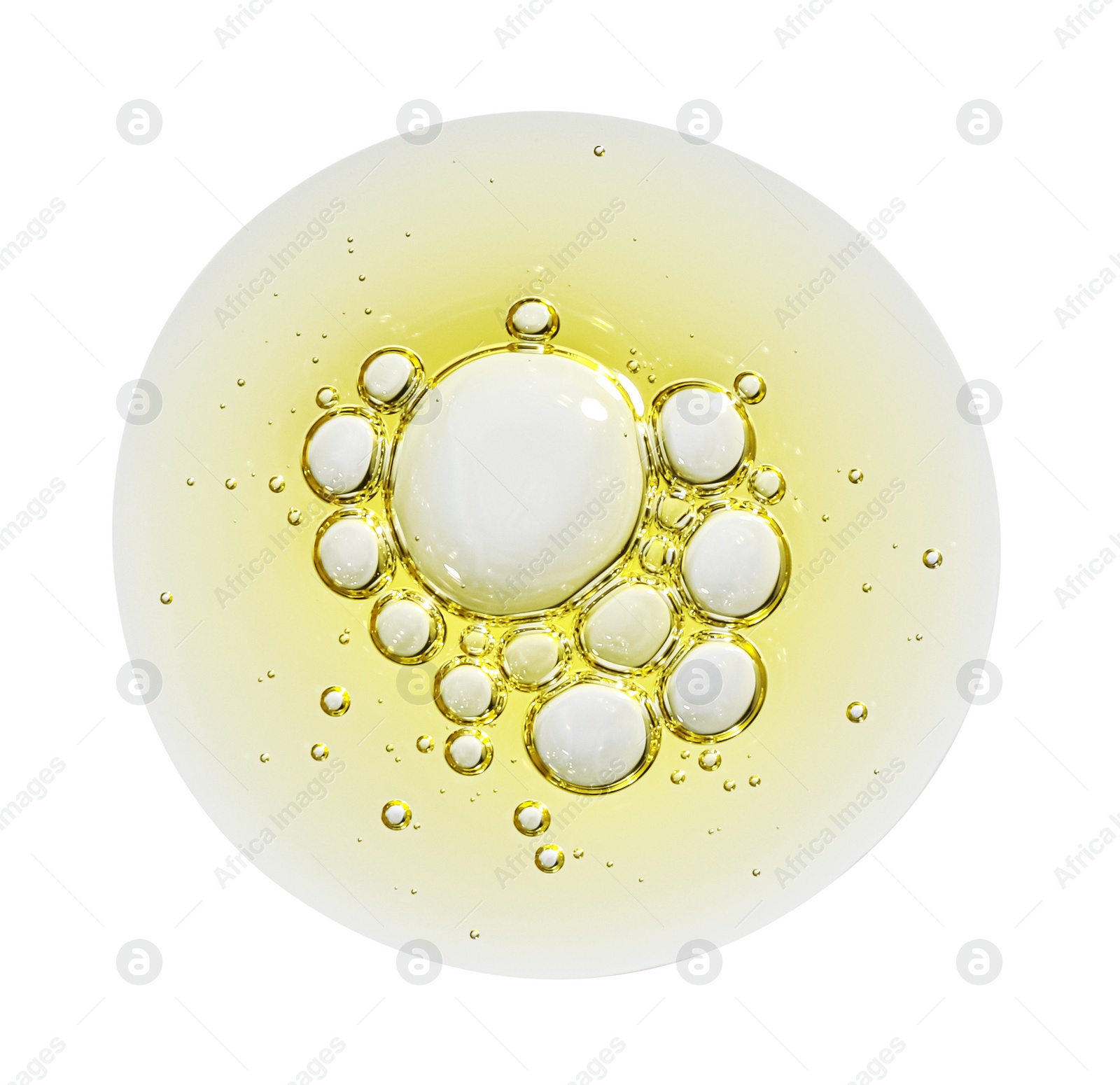 Photo of Drop of yellow facial gel on white background