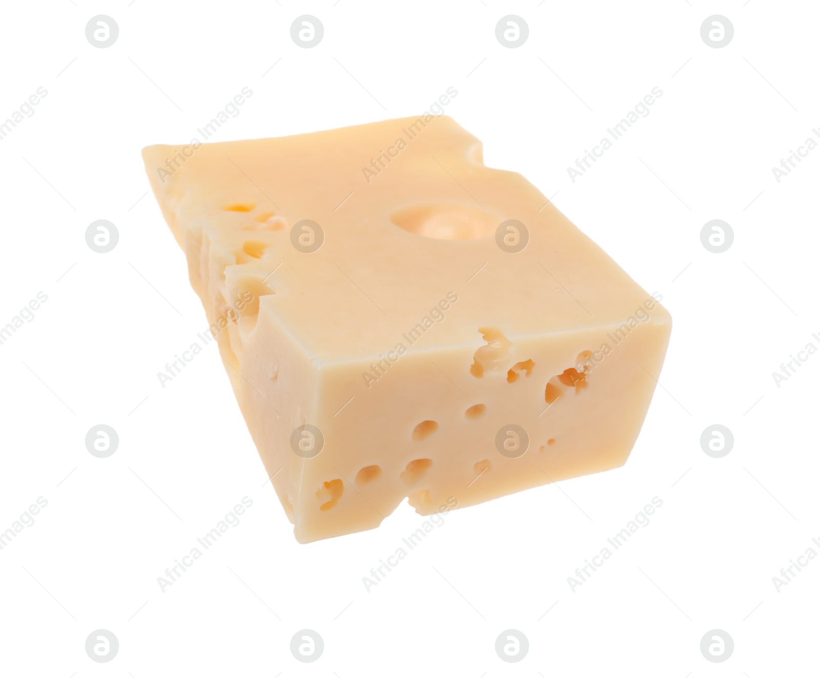 Photo of Piece of tasty cheese isolated on white