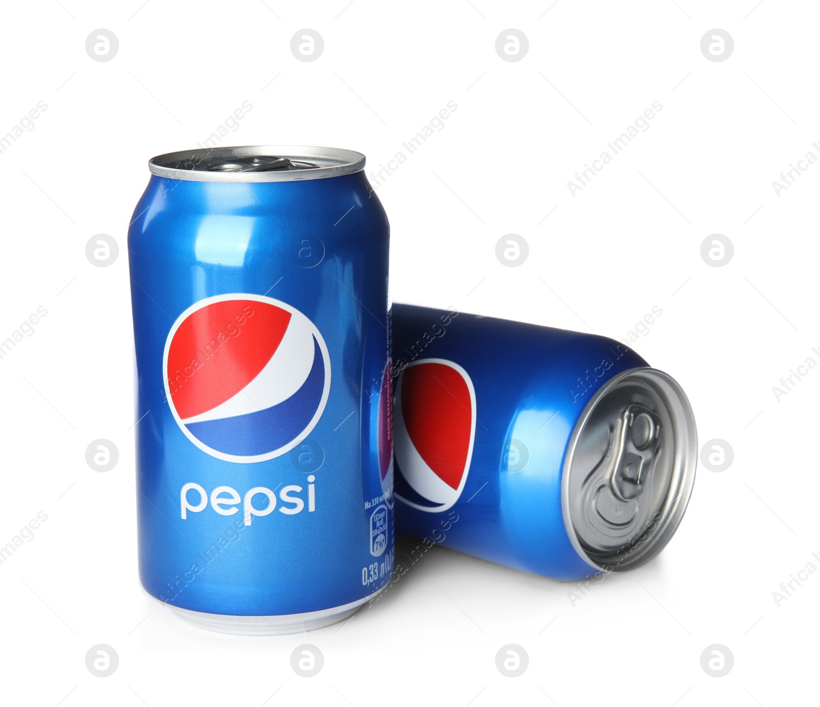 Photo of MYKOLAIV, UKRAINE - FEBRUARY 10, 2021: Cans of Pepsi on white background