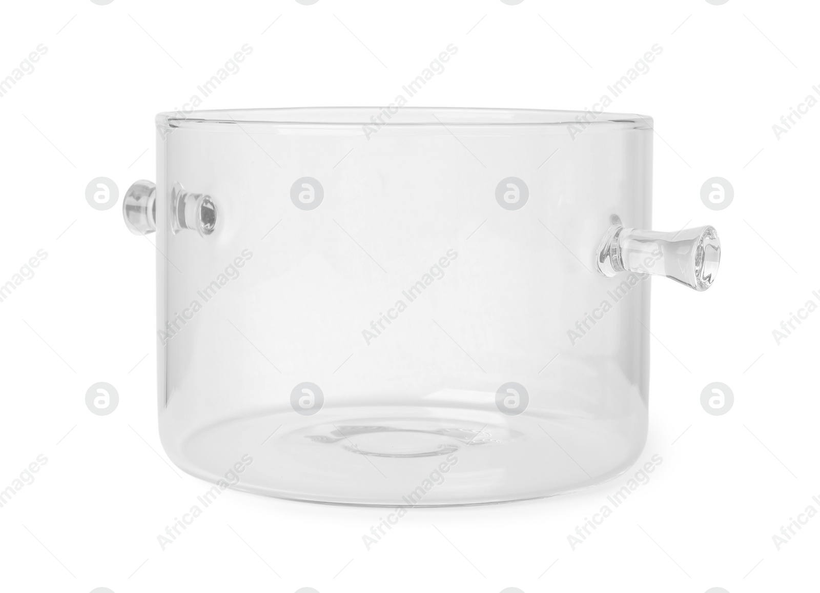 Photo of One empty glass pot isolated on white