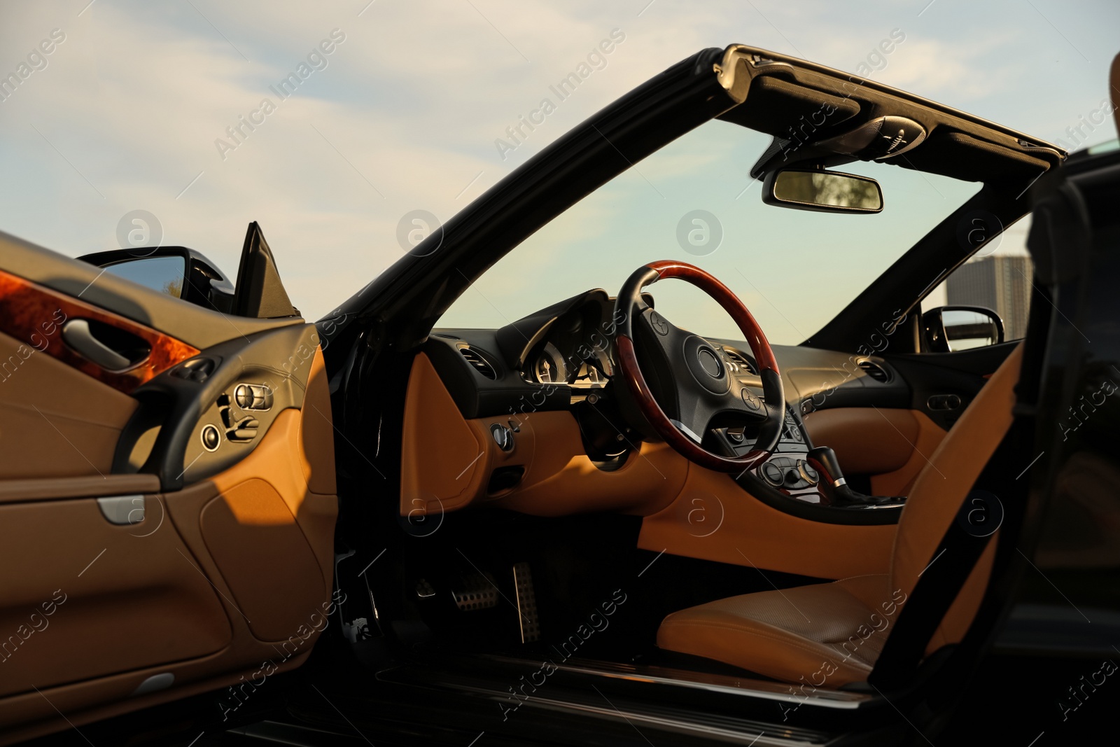 Photo of Closeup view of luxury convertible car interior