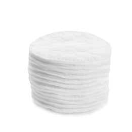 Photo of Stack of cotton pads isolated on white