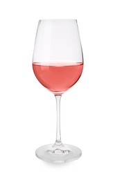 Photo of Glass of delicious rose wine isolated on white