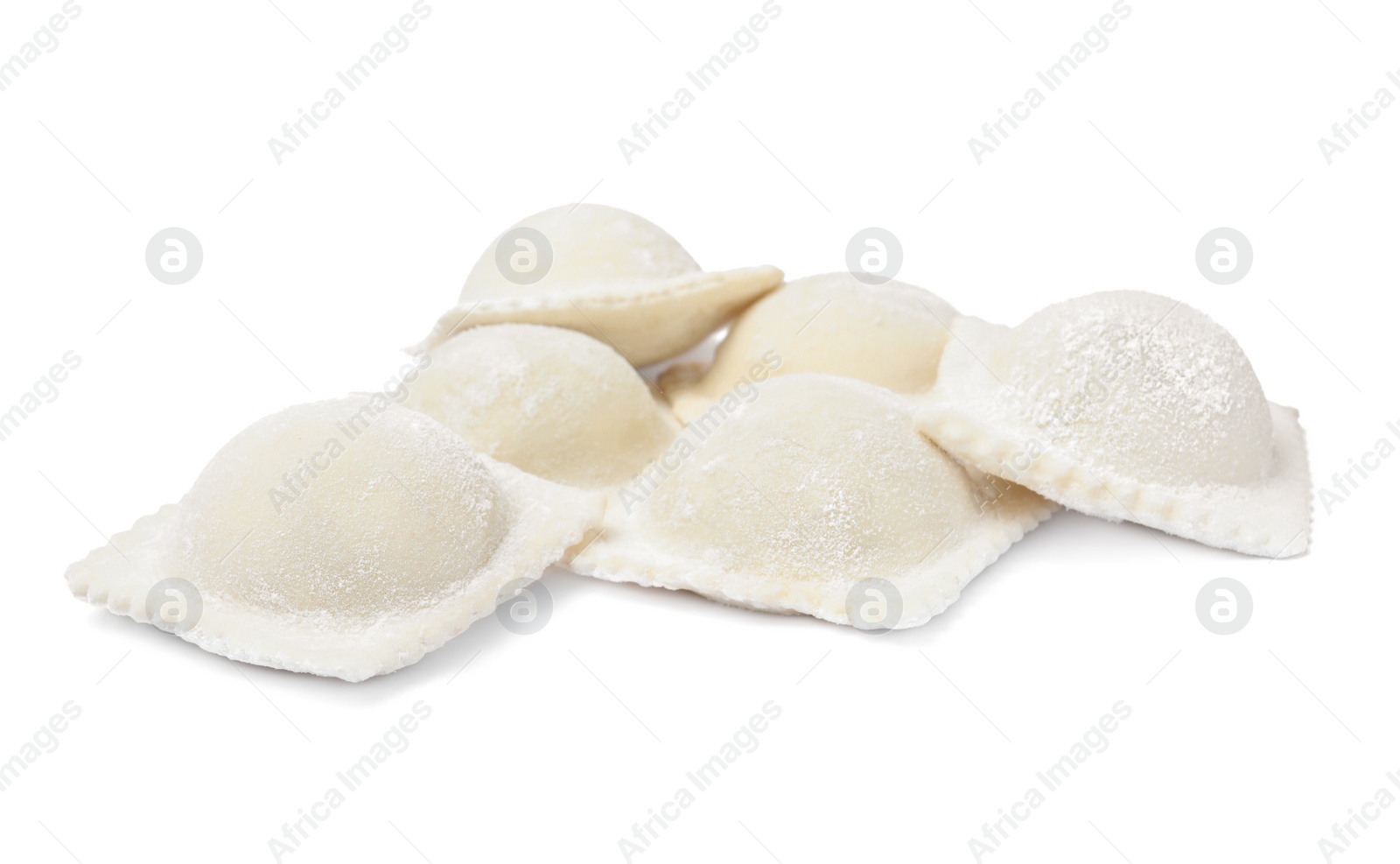 Photo of Uncooked ravioli with filling on white background