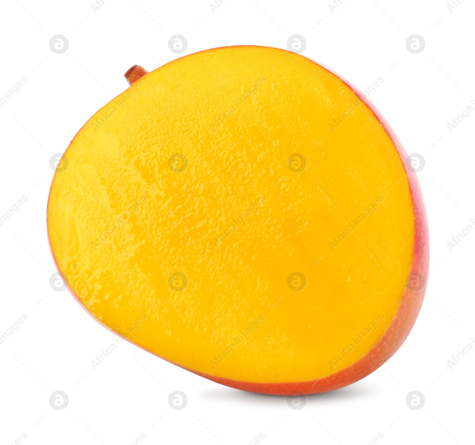 Photo of Cut ripe mango isolated on white. Exotic fruit