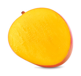 Cut ripe mango isolated on white. Exotic fruit