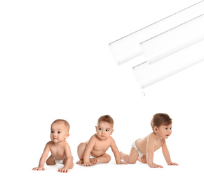 Little babies and test tubes on white background