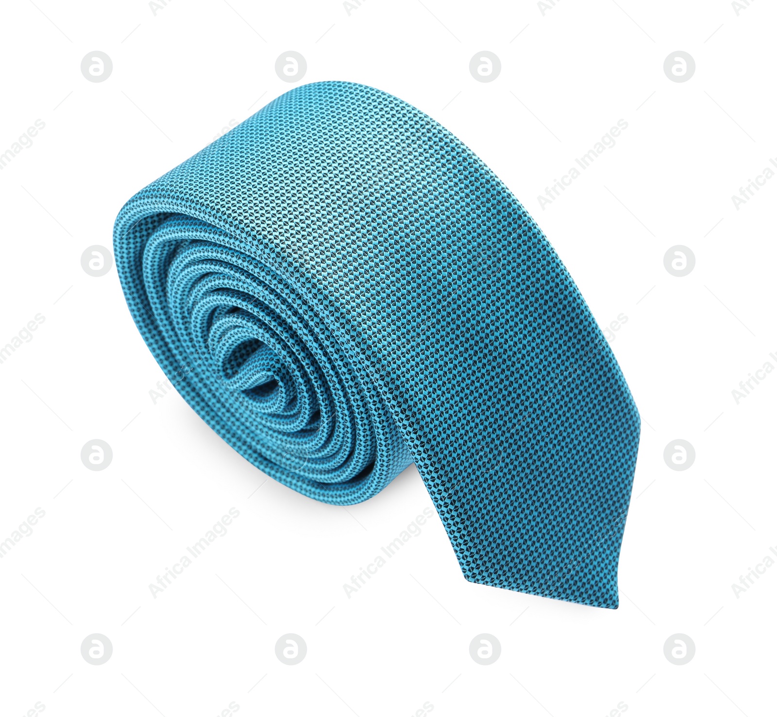 Photo of One light blue necktie isolated on white, above view